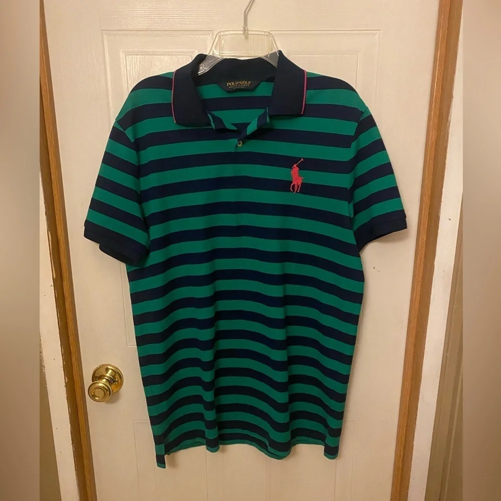 Polo Ralph Lauren Green/Pink Rugby Stripe Polo with Large Pony L
